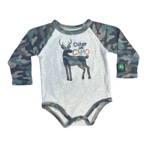 John Deere Gray and Camo Baby Bodysuit 6/9 months boys long sleeve